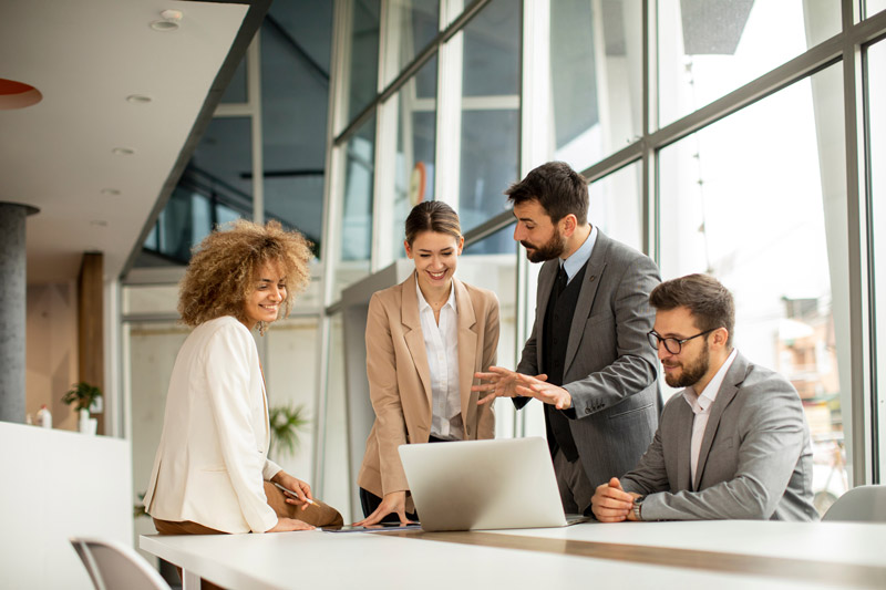 business professionals discussing software integrations