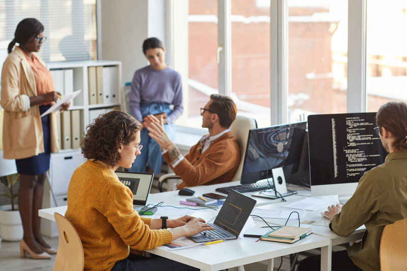 development team collaborating on an API project